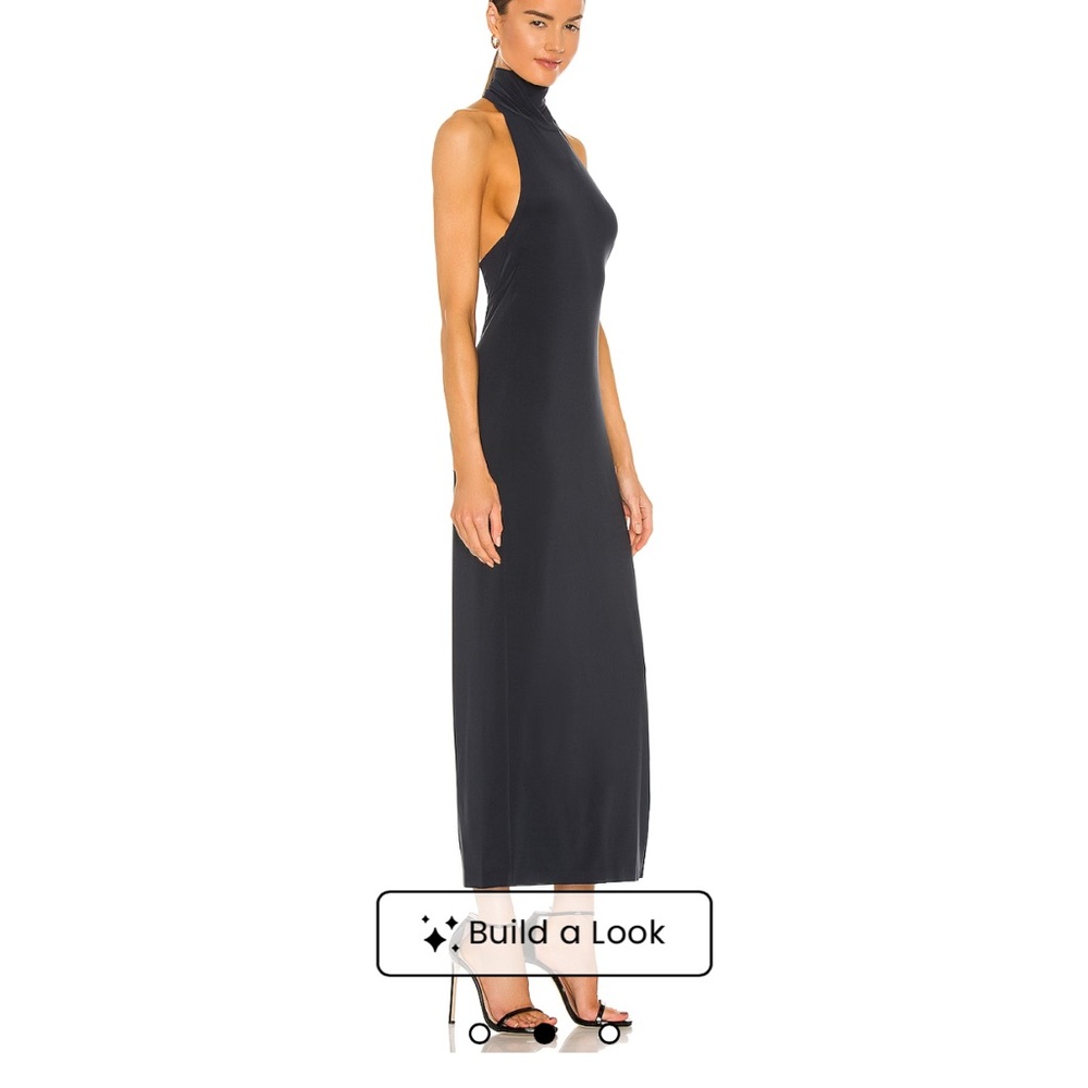 Halter Turtle Side Slit Gown in Pewter